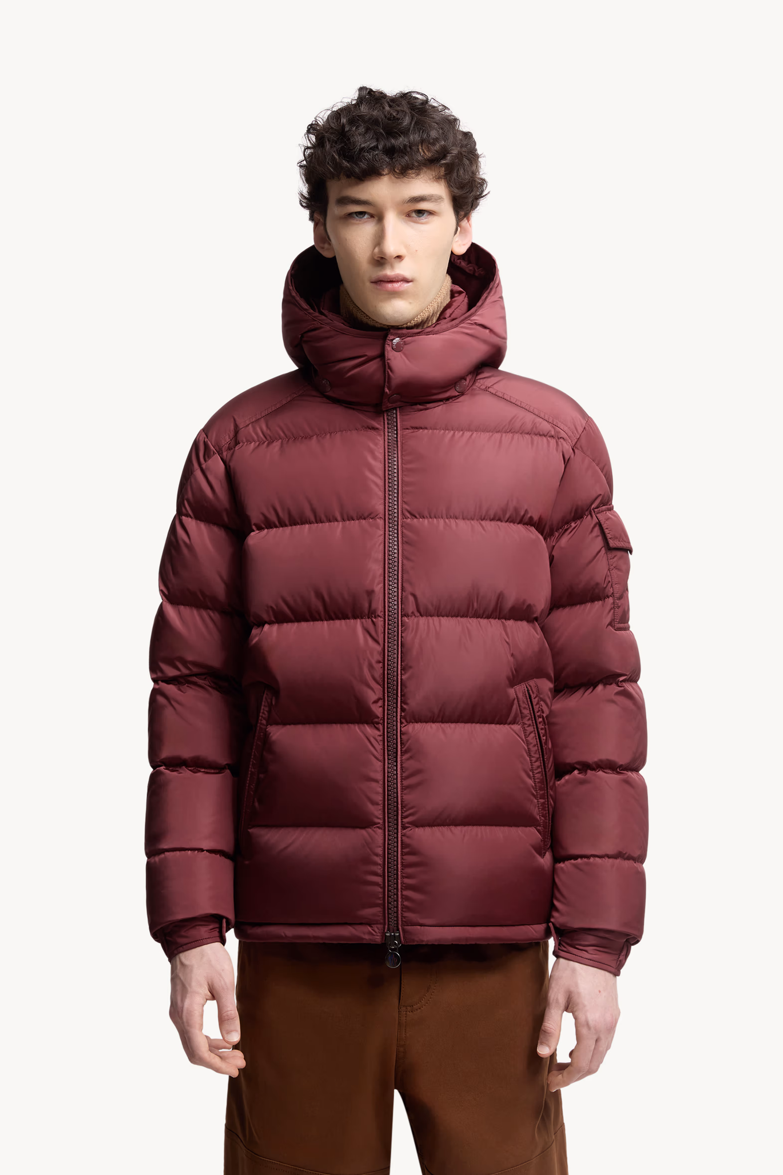Moncler Maya Hooded Short Down Jacket Men Burgundy Moncler 3